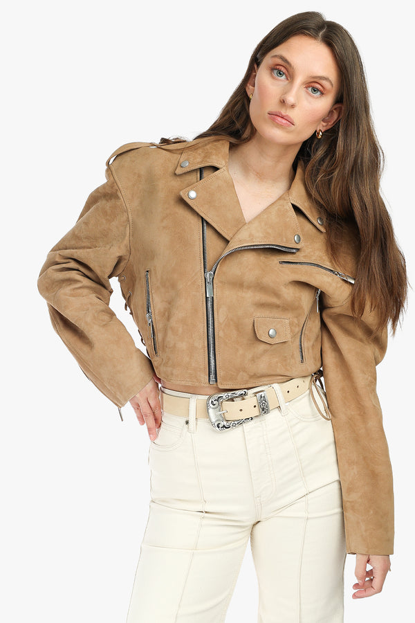 Cropped Suede Leather Biker Jacket 09