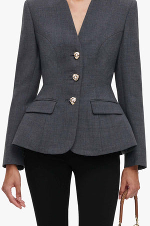 Grey Wool Collarless Jacket