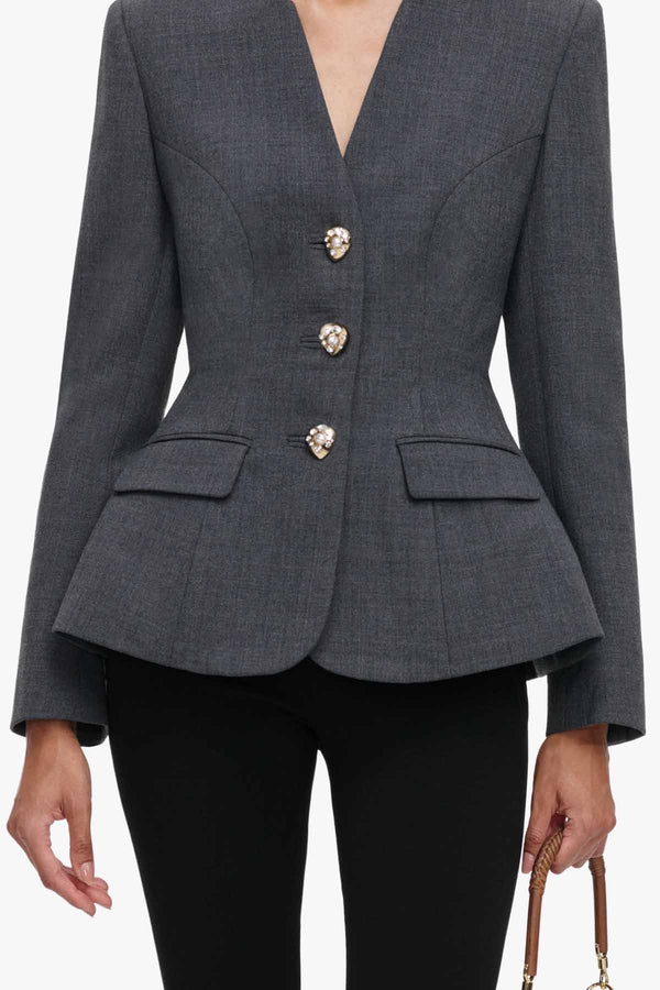 Grey Wool Collarless Jacket