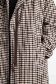 Plaid Car Coat With Faux Leather Trim