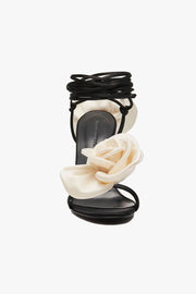 Double Flower Ivory Satin Sandals