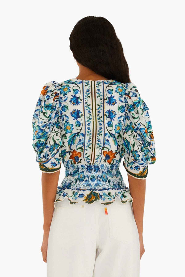 Flora Tile Off-White Blouse