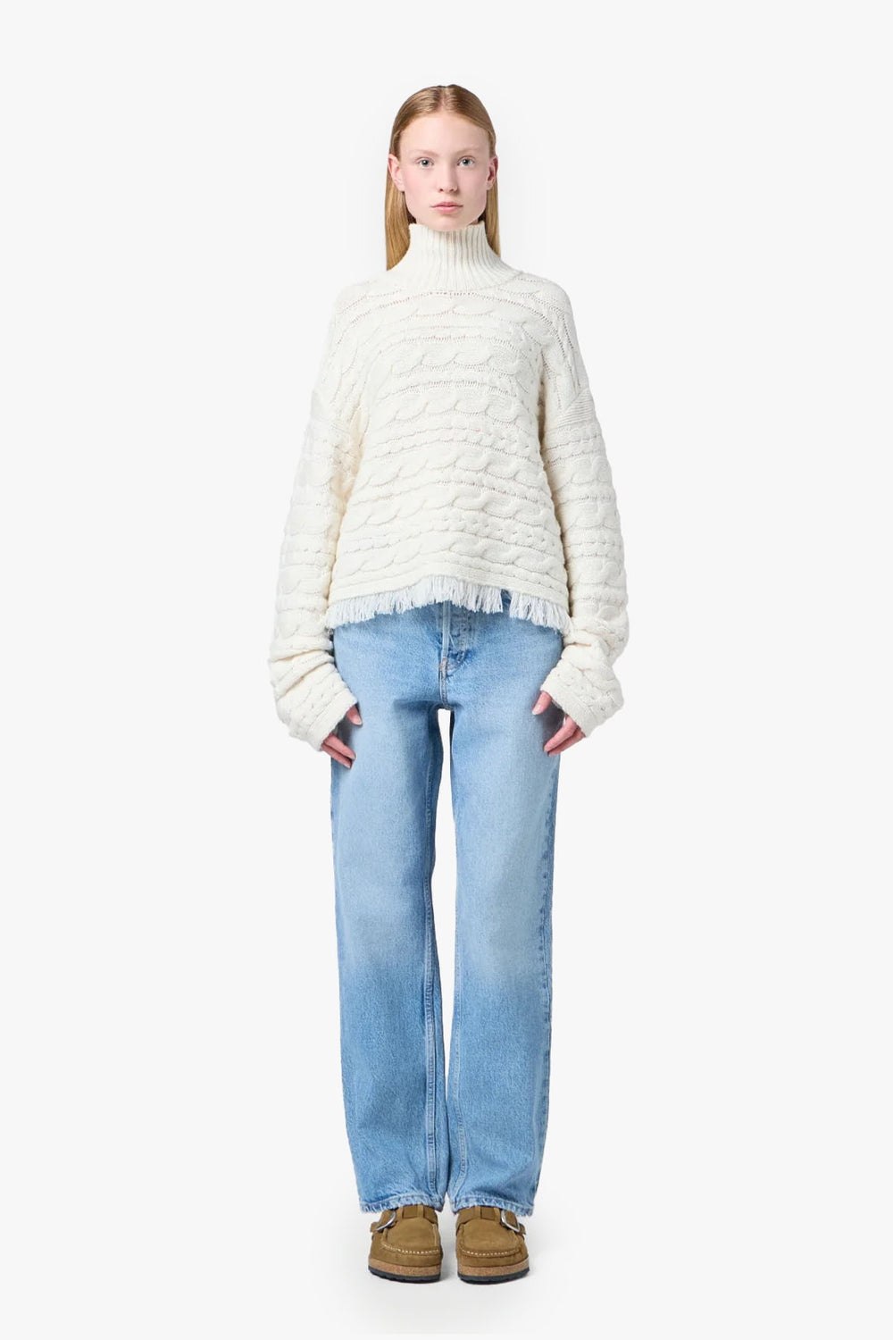 Cropped Cable Turtleneck
