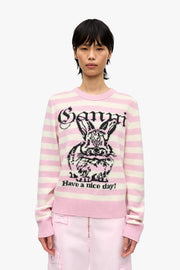 Striped Graphic Wool Mix Bunny Crewneck