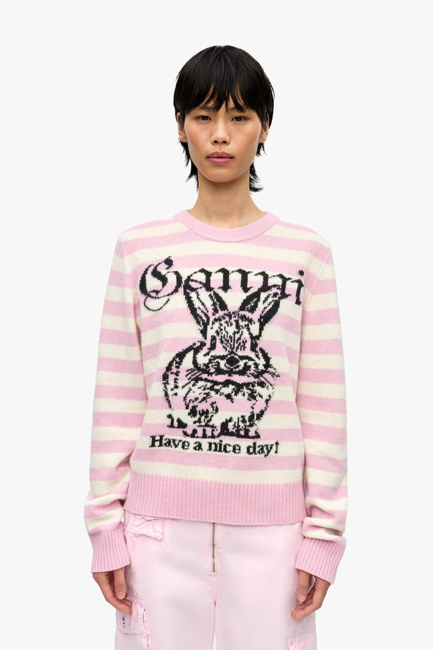 Striped Graphic Wool Mix Bunny Crewneck