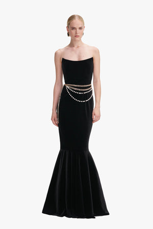 Velvet chain belt maxi dress