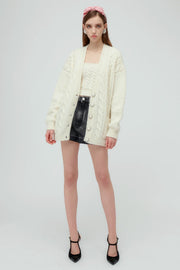 Cable Knit Oversized Cardigan w/ Pearls