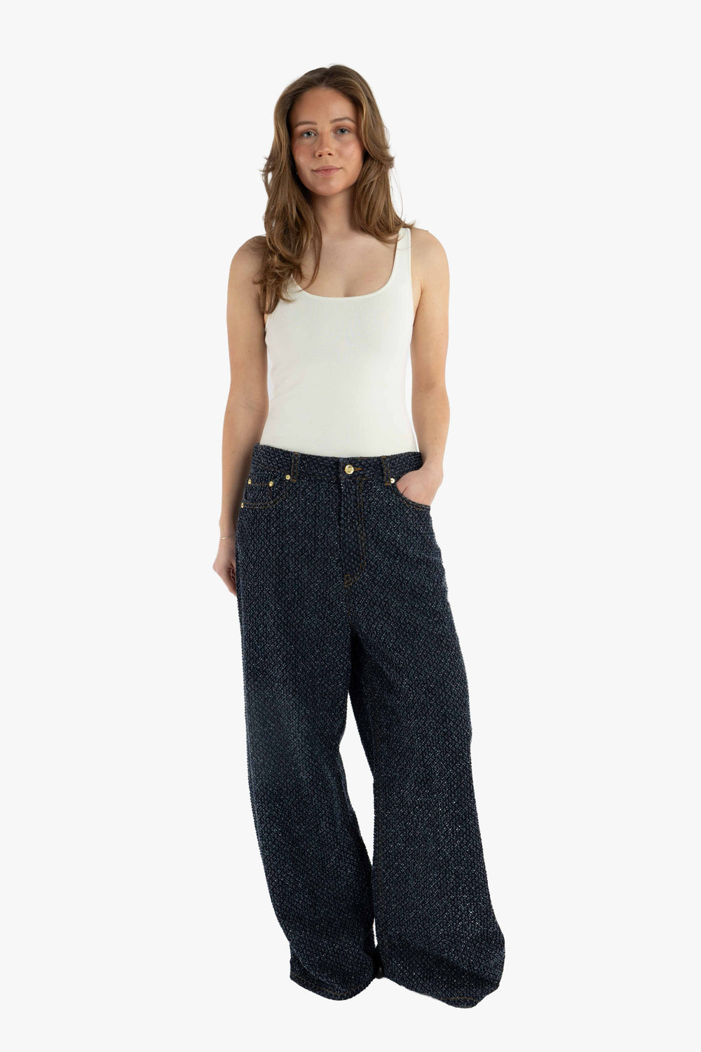 Tweed Denim Baggy Jeans