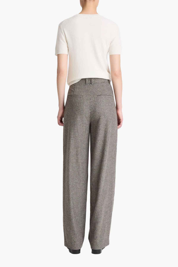 High Rise Wool Blend Houndstooth Trousers