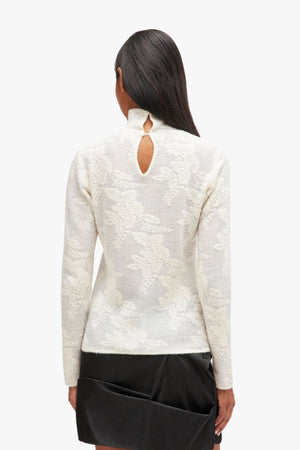 Sheer Flower Jacquard Mockneck