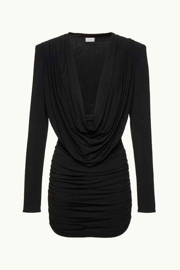 Long Sleeve Draped Mini Dress 07