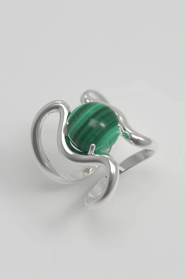 Reef Ring Malachite Silver