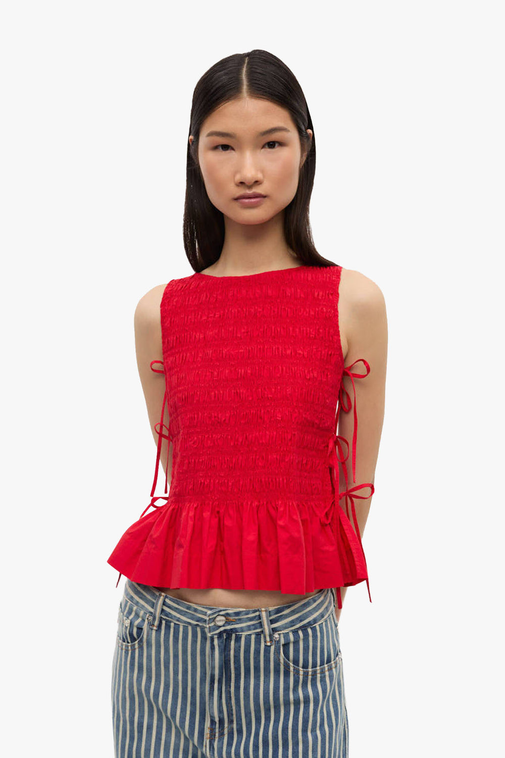 Cotton Poplin Smock Tie String Top