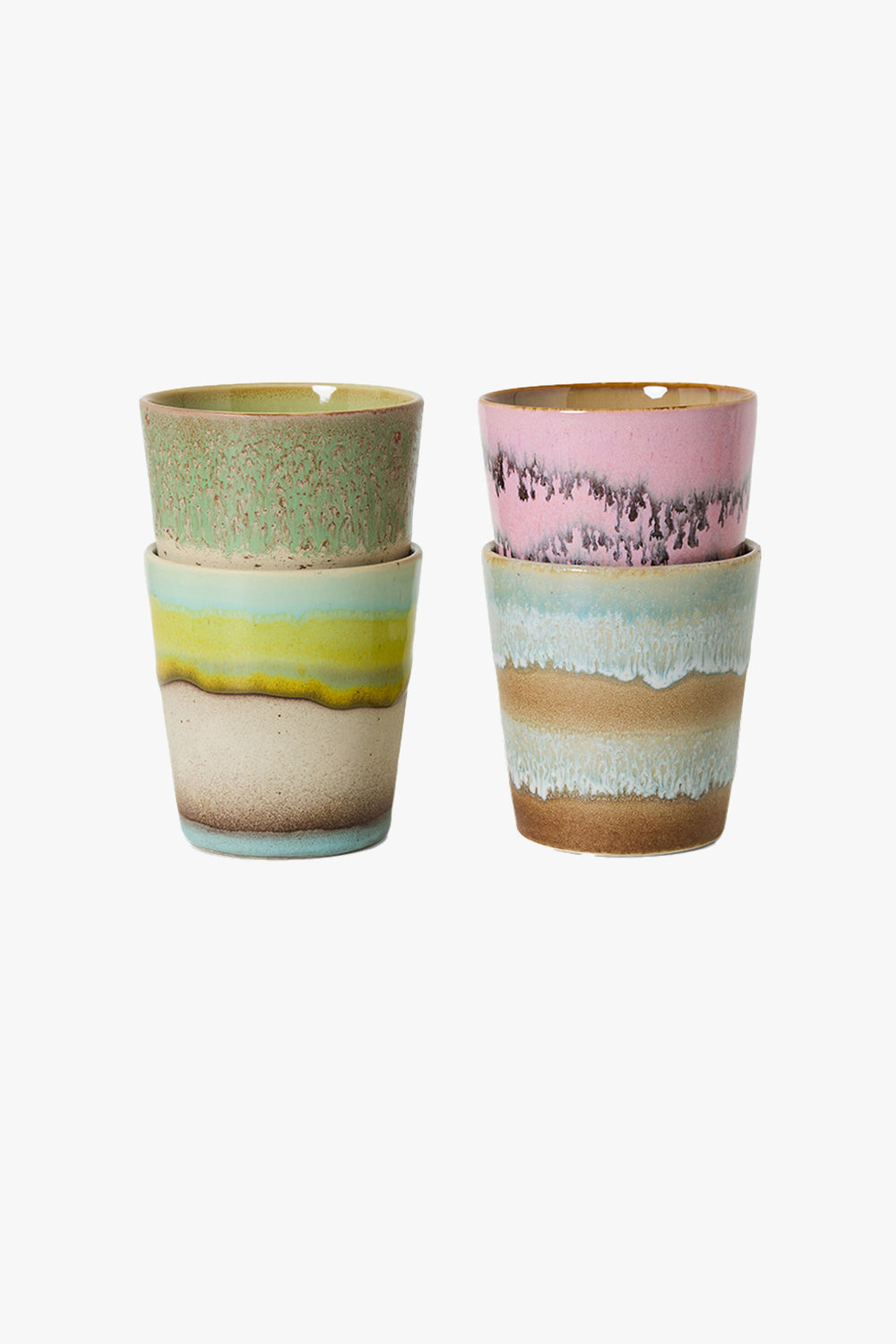 70s Ceramics Coffee Mugs Pop Art (Set of 4)