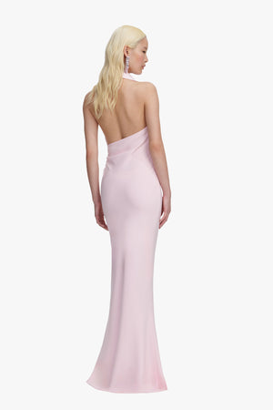 Pink Crepe Halter Neck Maxi Dress