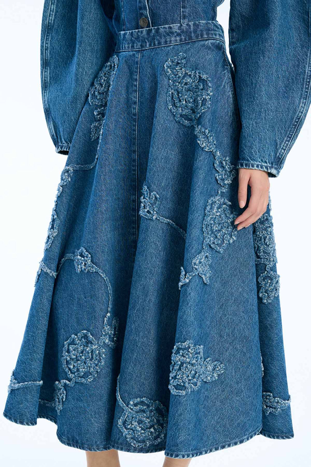 Denim Flower Midi Skirt