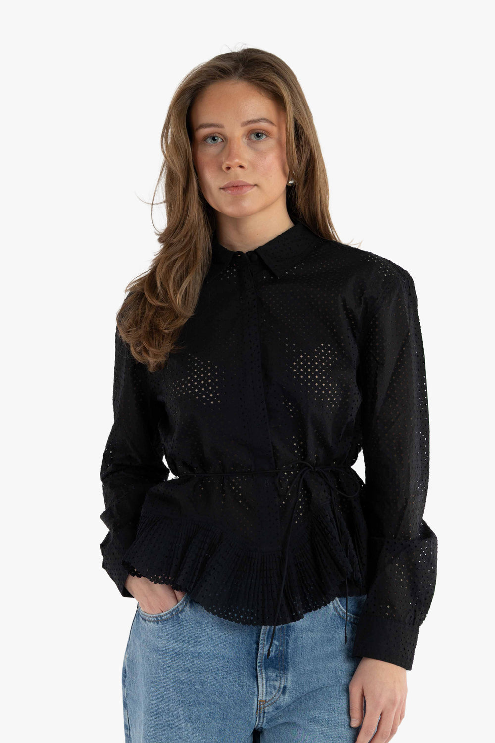 Kelila Ls Button Up Blouse W Belt