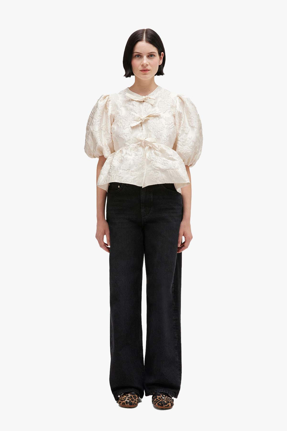 Satin Cloque Peplum Blouse