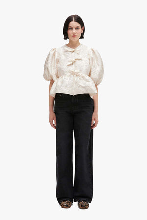 Satin Cloque Peplum Blouse