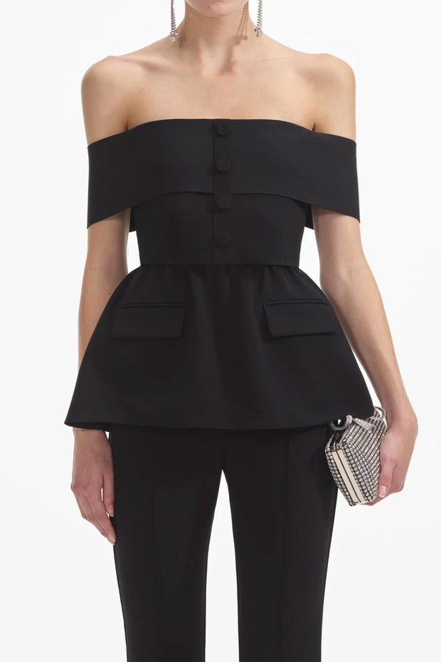 Black Crepe Off Shoulder Jumpsuit