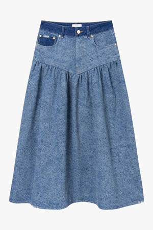 Patchwork Denim Long Skirt