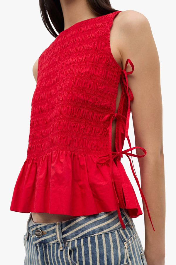 Cotton Poplin Smock Tie String Top