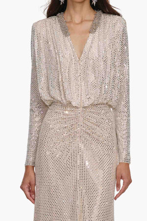 Champagne Rhinestone Embellished Maxi Dress