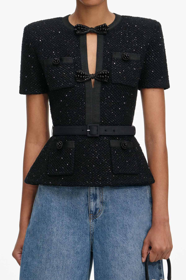Black Sequin Knit Top