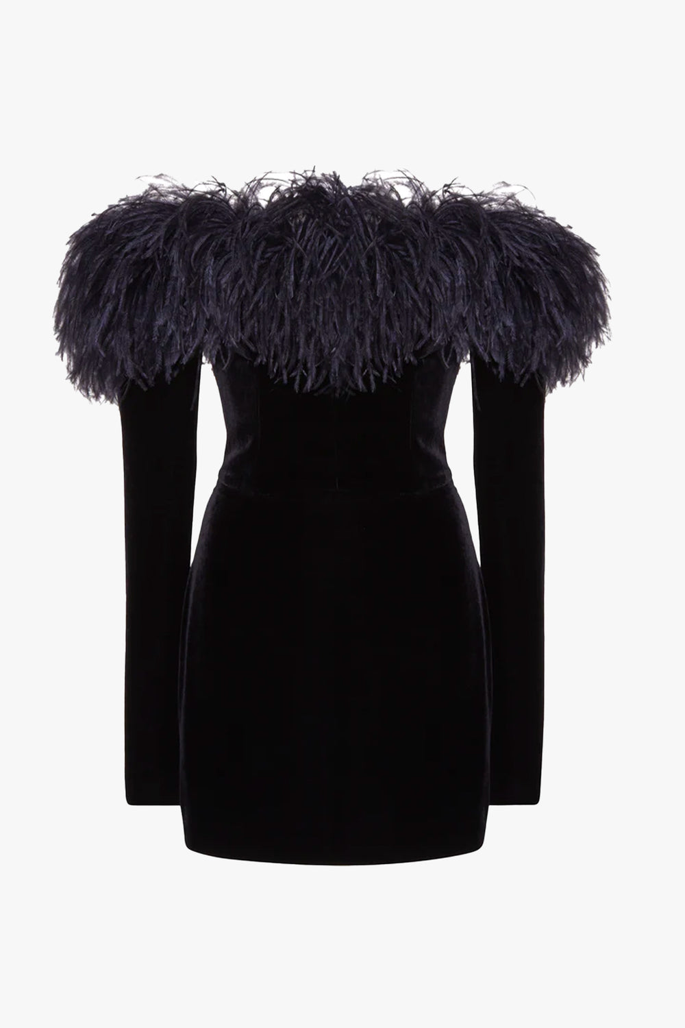 Velvet Mini Dress With Feathers
