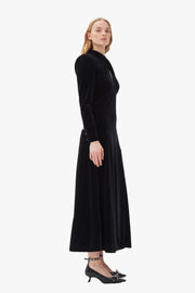 Velvet Jersey Gathered Long Dress