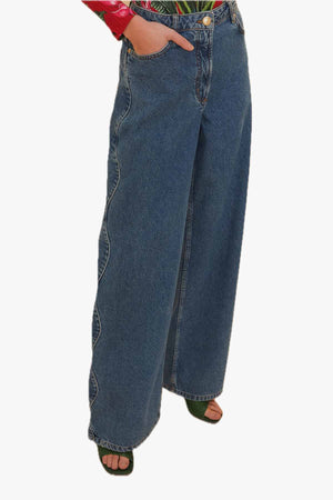 Denim Pants High Waist Snip Wave