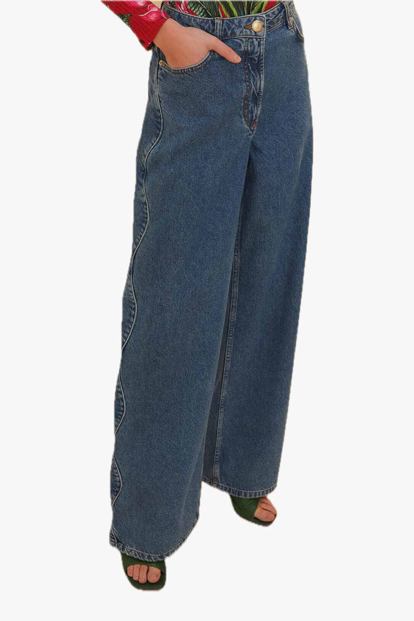 Denim Pants High Waist Snip Wave