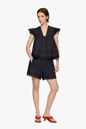 Light Linen Lace Hem Shorts