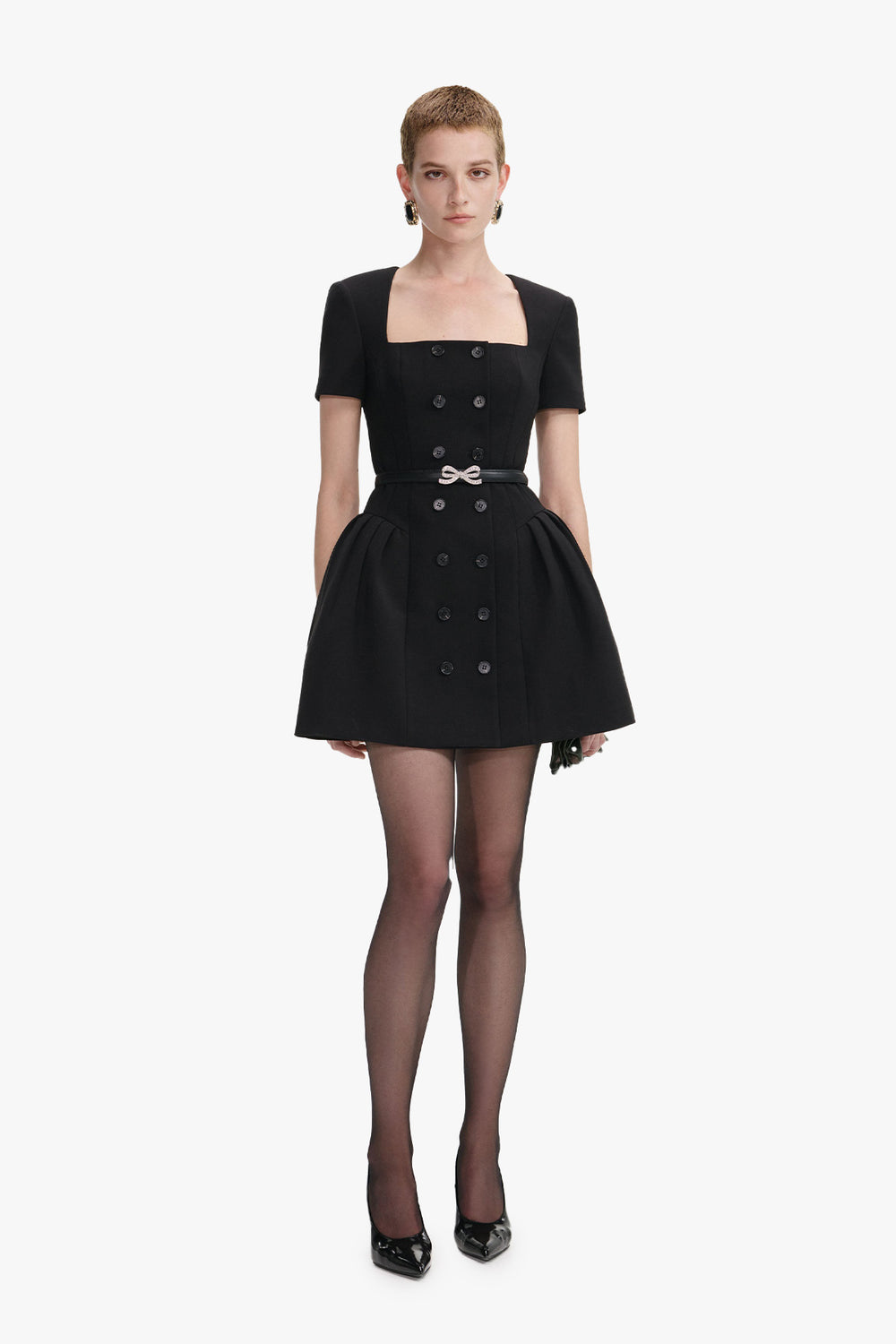 Crepe short sleeve mini dress