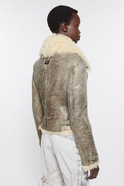 Leather Shearling Collar Jacket