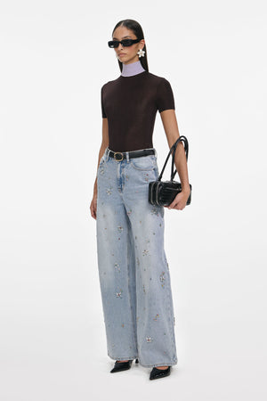 Embellished wide leg jeans
