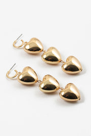 Triple Heart Gold Earrings