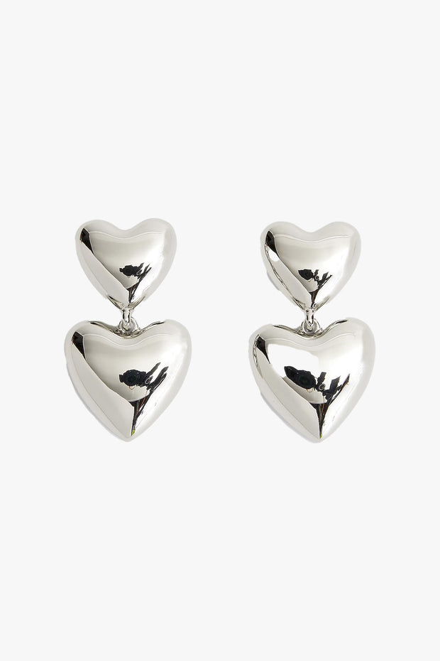 Chunky Silver Hearts Earrings