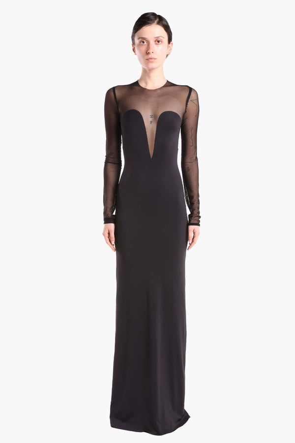 Bi-Material Draped Gown