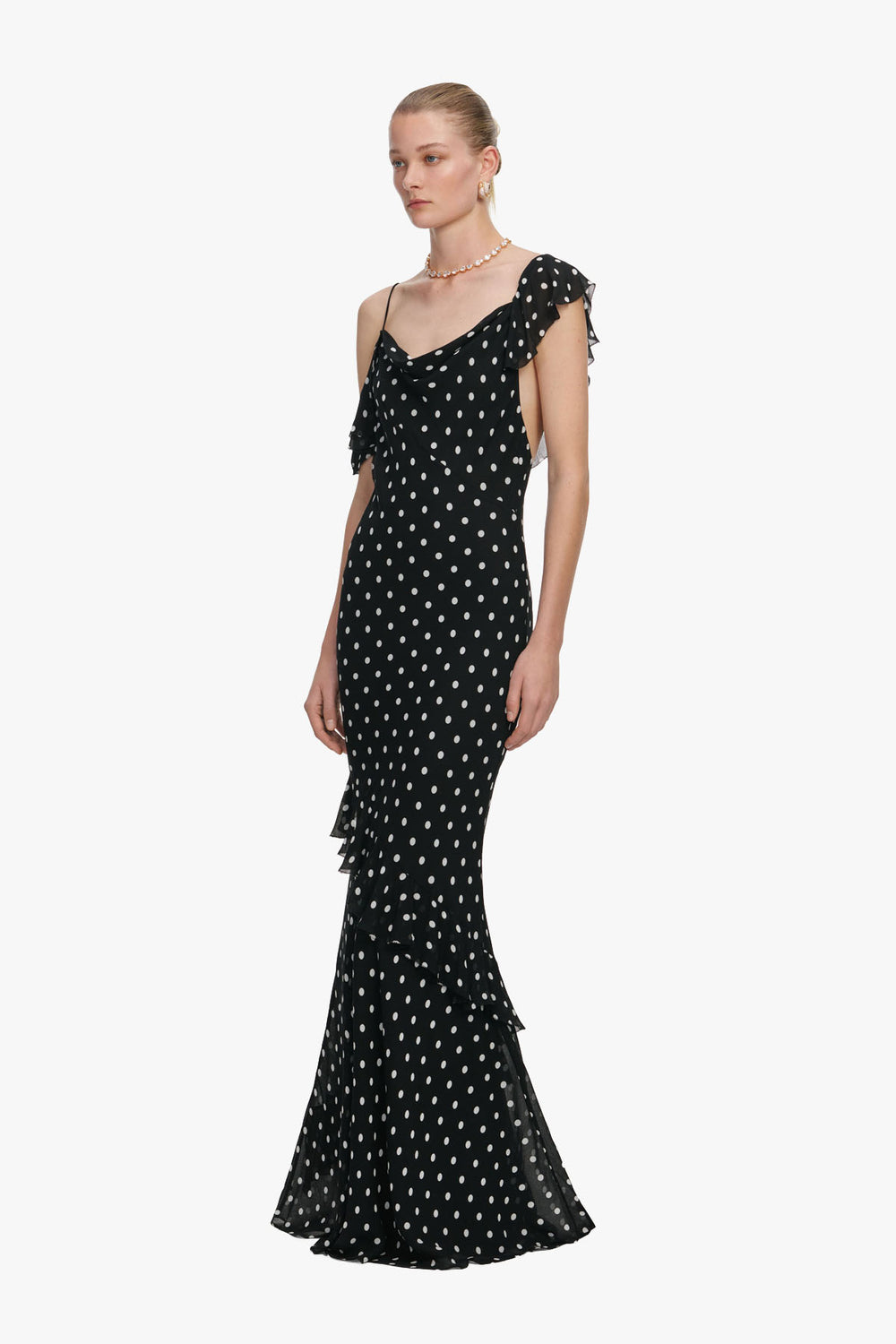 Black Polka Dot Georgette Maxi Dress