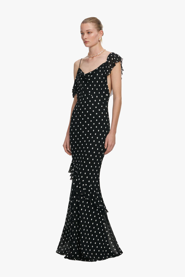 Black Polka Dot Georgette Maxi Dress