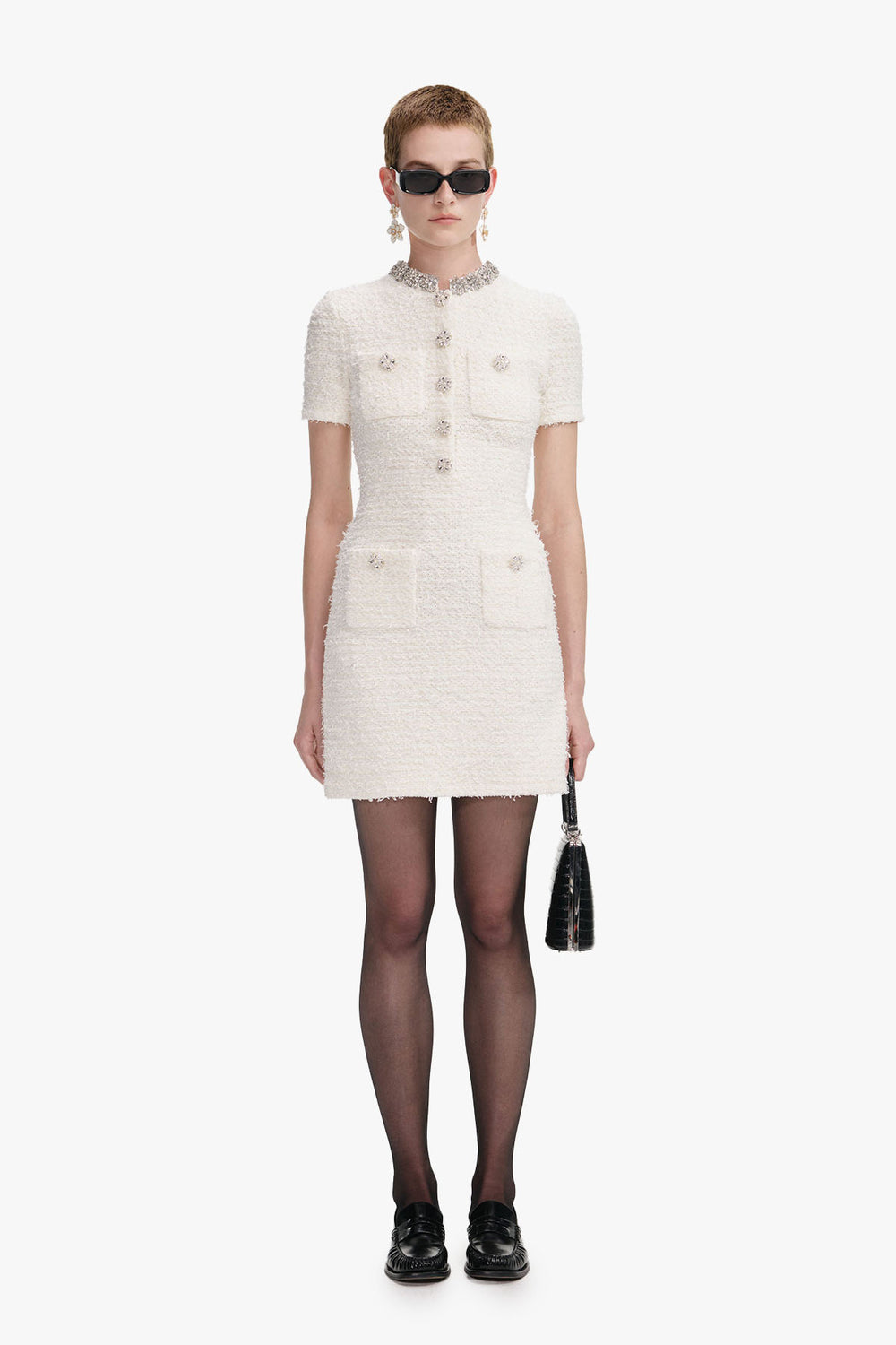 Cream textured knit mini dress