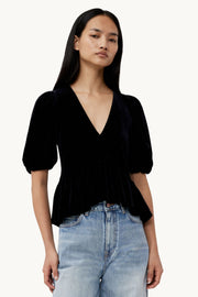 Velvet Jersey V-neck Blouse