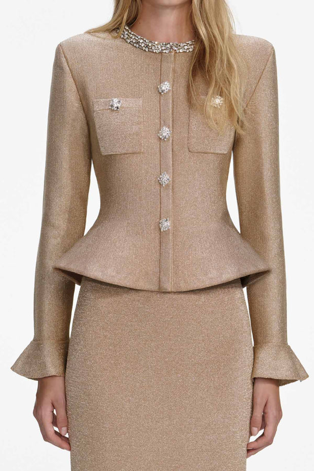 Gold Crystal Trim Knit Midi Dress