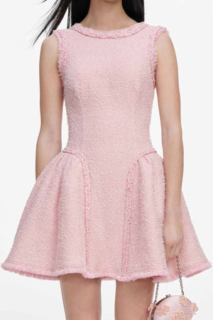 Pink Boucle Sleeveless Mini Dress
