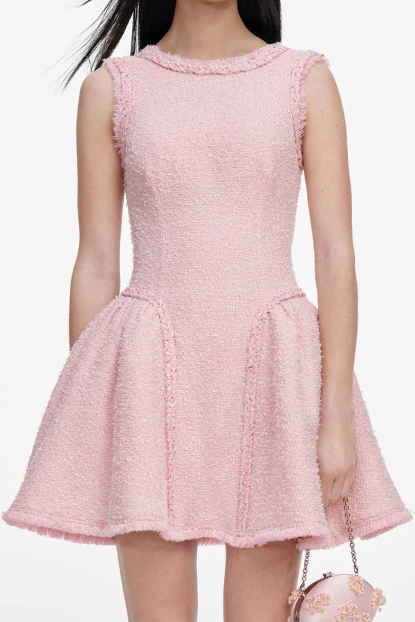 Pink Boucle Sleeveless Mini Dress