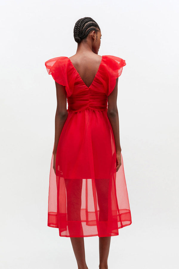 Textured Organza Long Ruched Dress