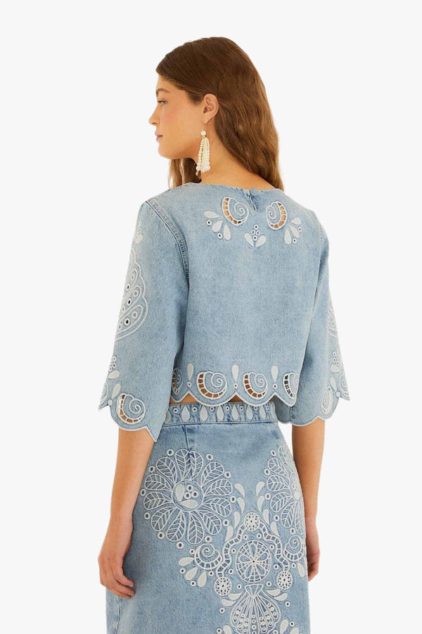 Denim Richelieux Cropped Blouse