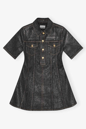 Shimmery Foil Denim Fitted Mini Dress