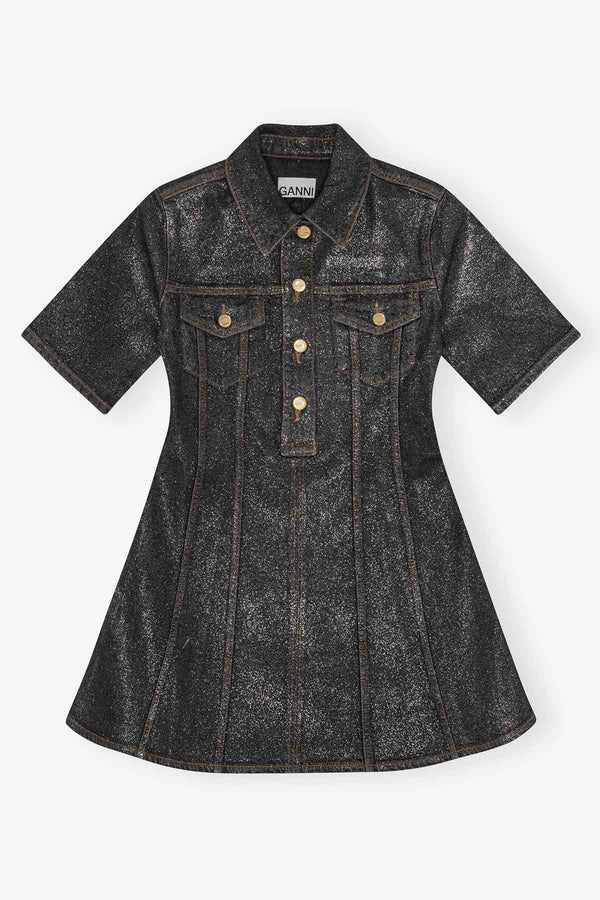 Shimmery Foil Denim Fitted Mini Dress